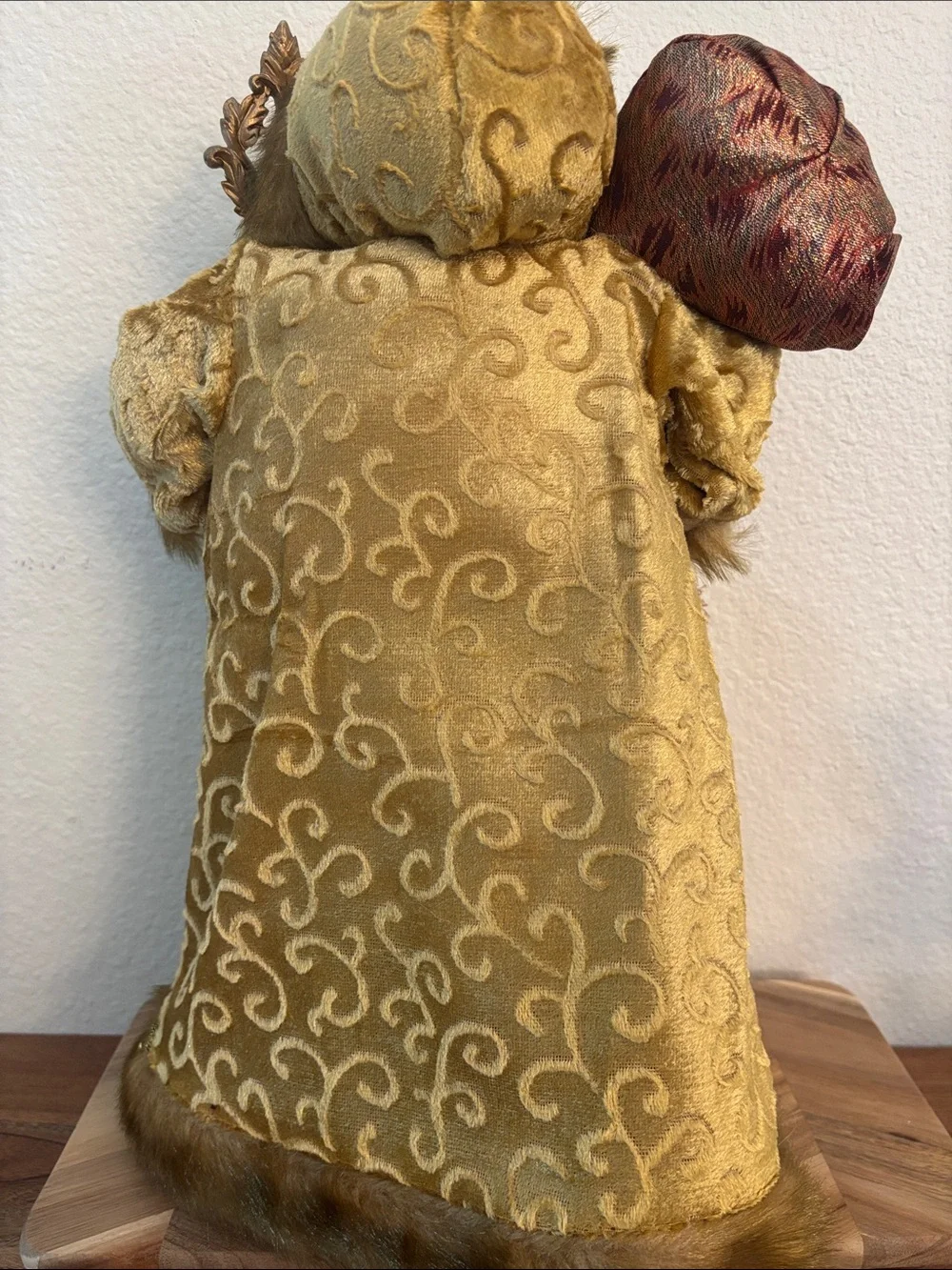 Vintage-Inspired golden color Fur Santa Figurine Holiday Decor